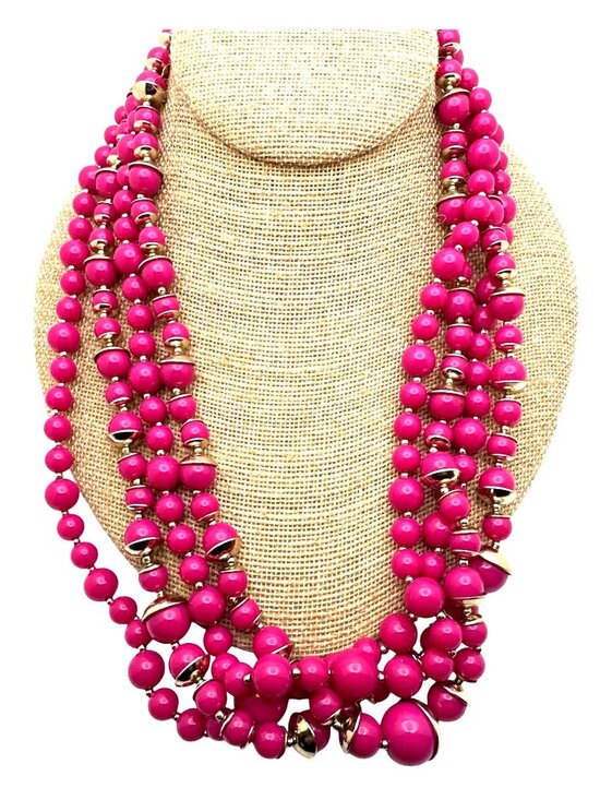Talbots Jewelry - Talbots Vibrant Pink Necklace Multistrand Beads Barbiecore Timeless Granny Chic
